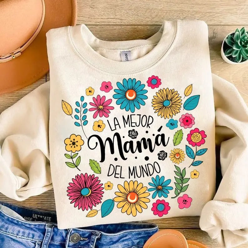 Spanish Mothers Day Shirt-sweatshirt-hoodie, Retro Madre tshirt sublimation, Floral Mama sweatshirt, Mothers Day tshirt,...