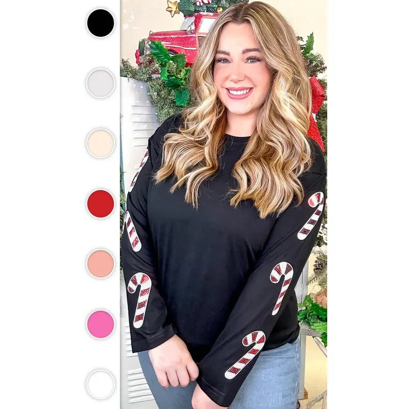 Sparkle Candy Cane Graphic Long Sleeve T-Shirt Hoodie, Sweatshirt | WearSparks.com