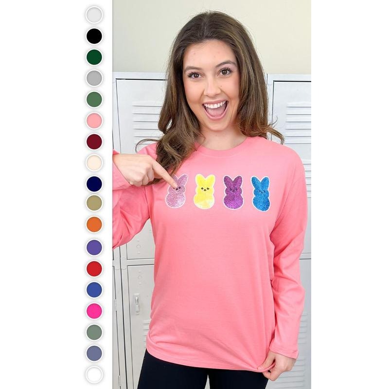 Sparkle Peeps Boyfriend Long Sleeve - Sweet Easter Vibes #SparklePeeps #EasterLongSleeve #SpringGlow T-Shirts, Hoodie,...