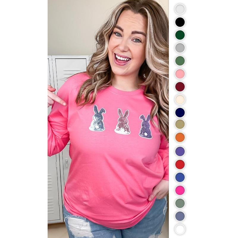 Sparkle Trendy Bunnies Boyfriend Long Sleeve - Cozy Easter Vibes #SparkleBunnies #EasterLongSleeve #SpringGlow T-Shirts,...