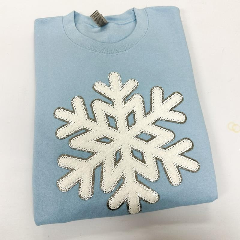Sparkling Snowflake Patch Gildan Sweatshirt -- LIGHT BLUE T-Shirts, Hoodie | WearSparks.com
