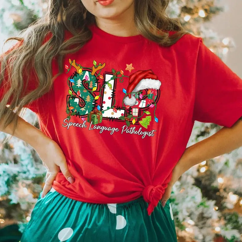 Speech Language Theraphy T-shirt, Christmas SLP Shirt, Speech Therapy Shirt, Christmas Speech Pathologist Shirt,...