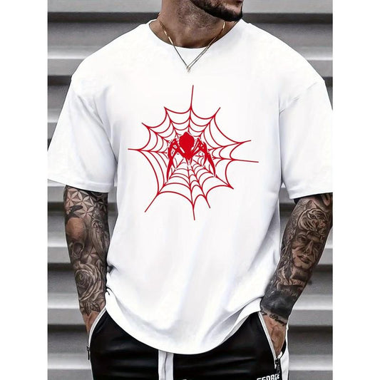 Spider Web Print Men's Round Neck Short Sleeve Tee Fashion Regular Fit T-Shirt Top For Spring Summer Holiday Leisure...