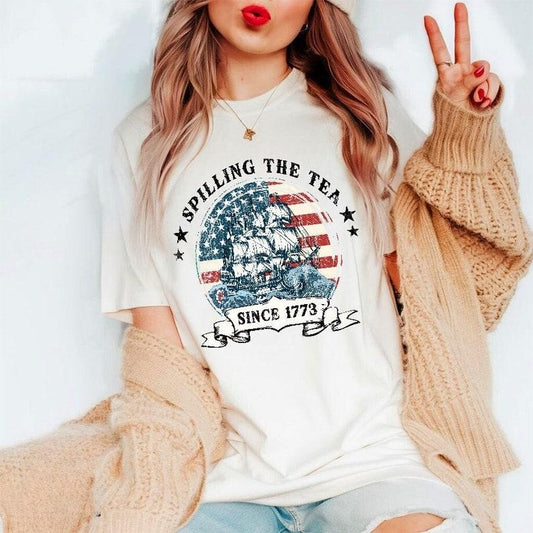 Spilling The Tea Since 1773 T Shirt Hoodie Sweater, 4th Of July Shirt Women, USA Shirt, Fourth Of July Shirt, American...