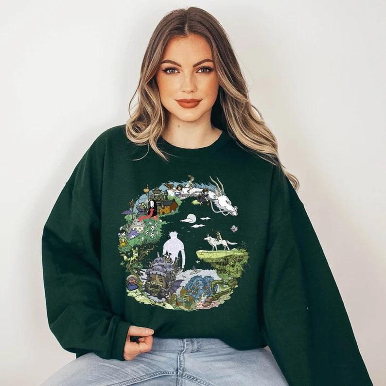Spirited Away Studio Ghibli Sweatshirt, Anime Spirit Graphic Sweatshirt, Ghibli Totoro No Face Sweatshirt, Howl's Moving...