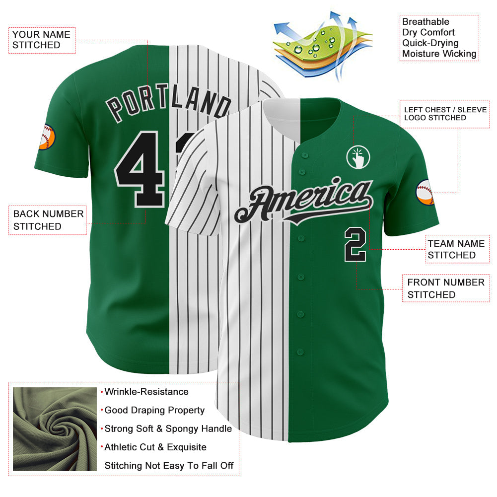 Custom Kelly Green White-Black Pinstripe Authentic Split Fashion Baseball Jersey T-Shirts, Hoodie, Sweatshirt (Image 3)