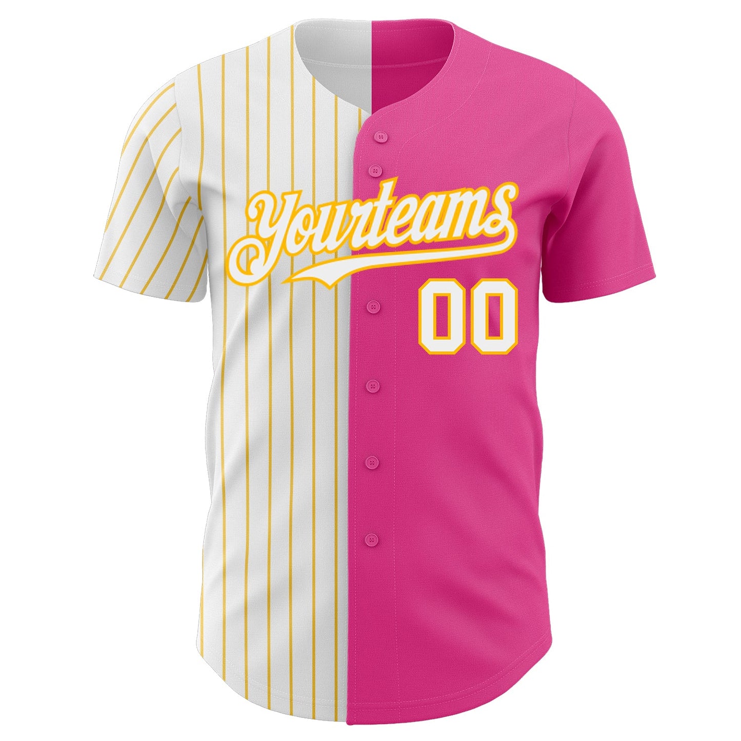 Custom Pink White-Gold Pinstripe Authentic Split Fashion Baseball Jersey