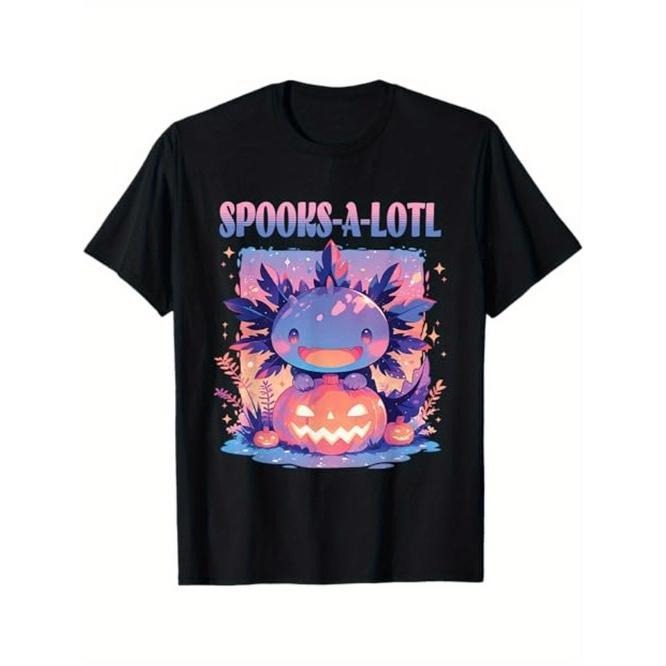 Spooks-A-Lotl Halloween Axolotl Themed T-Shirt. Suitable as a Halloween gift for people who like cute animals Made in USA...