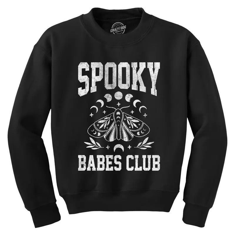 Spooky Babes Club Crewneck Sweatshirt Funny Hot Halloween Scary Season Lovers Longsleeve Funny Sweater Halloween Crew...