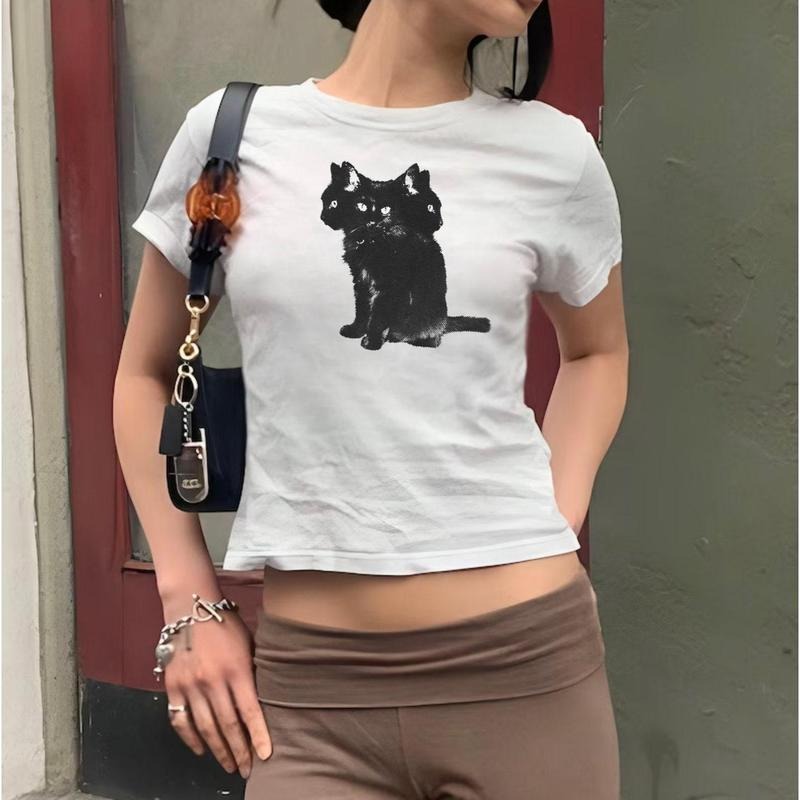 Spooky Black Cat Baby Tee, Three headed cat baby tee, Trendy 90s Baby Tee Hoodie, Sweatshirt | WearSparks.com