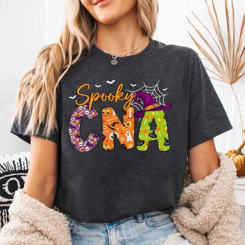 Spooky CNA Shirt - Funny Halloween Certified Nursing Assistant Sweatshirt, Cute Halloween T-shirt for CNA, Fall Nurse...
