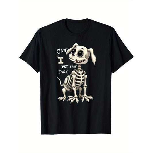 Spooky Can I Pet That Dog Skeleton T-Shirt- Halloween Gifts for Men, Black Casual Short Sleeve Sport Tee, , Unique...