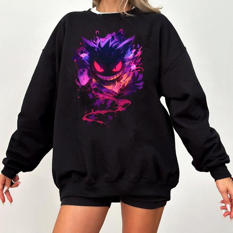 Spooky Gengar Shirt | Anime Graphic Tee | Unisex Tee | Streetwear Clothing | Japanese Art | Neon Graphic Art | Video Game...
