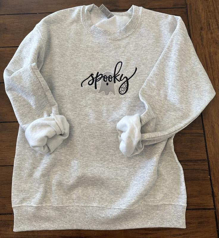 Spooky Ghost Embroidered Crewneck Sweatshirt T-Shirts, Hoodie | WearSparks.com