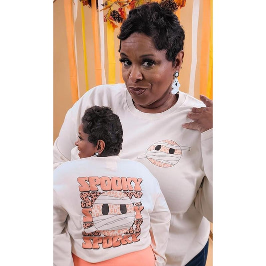Spooky Leopard Smiley Graphic Boyfriend Long Sleeve T-Shirt Hoodie, Sweatshirt | WearSparks.com