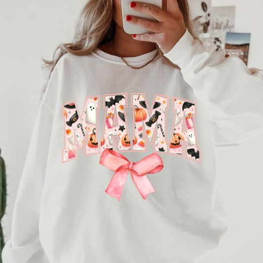 Spooky Mama Bow Crewneck - Unisex Relaxed Fit Printed in USA Casual Comfort Cotton Top Athletic Boho Chic All Seasons...
