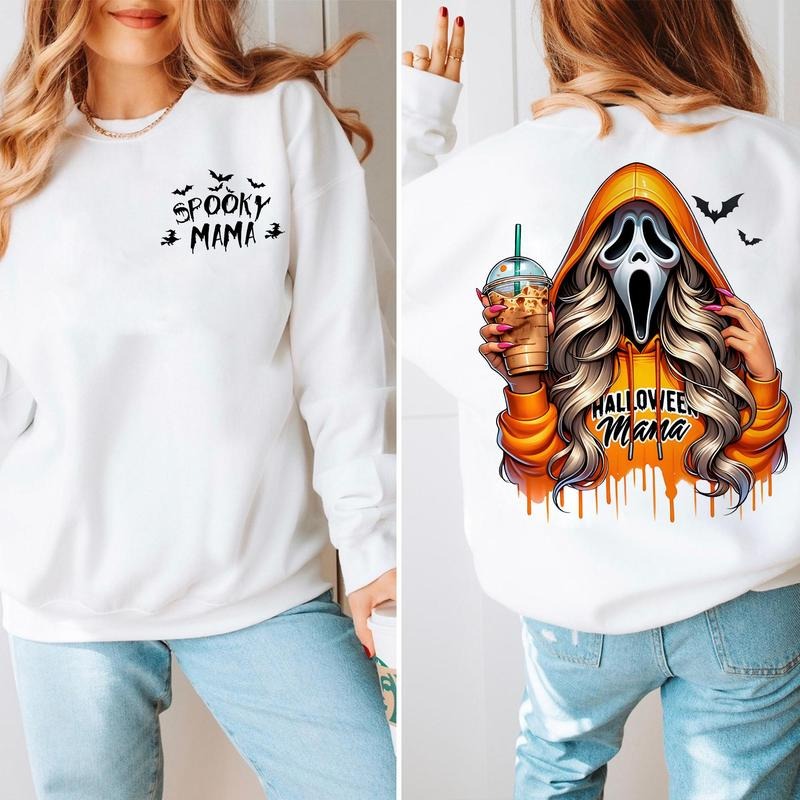Spooky Mama Gh0.st Face 2 Sides Shirt Hoodie & Sweatshirt,  Halloween For Women, Gift For Mom, Ghost Sweatshirt,...