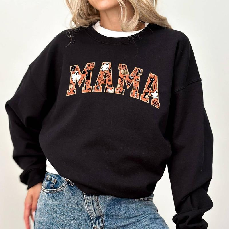 Spooky Mama Sweatshirt, Vintage Halloween Sweatshirt For Mom, Mommy Sweatshirt, Cute Halloween Mama Sweater, Halloween...