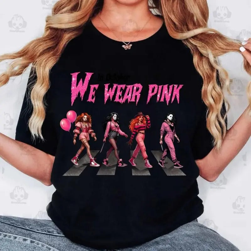 Spooky October with Comadre Crew, In Pink We Trust, Horror Movie Icons, Friendship Horror Shirt Hoodie, Sweatshirt