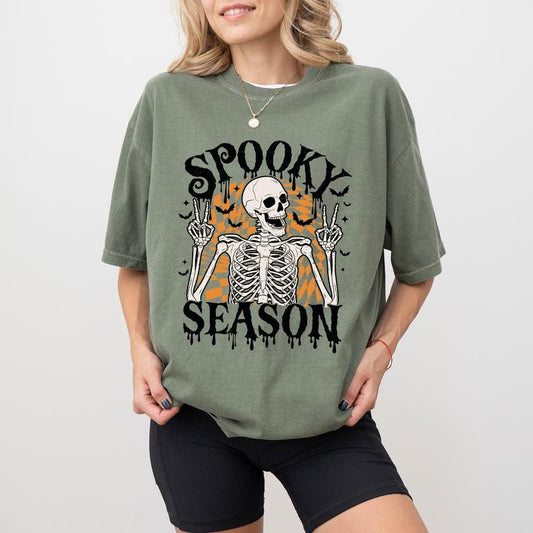 Spooky Season Comfort Colors Shirt, Funny Skeleton Halloween Graphic Tee, Spooky Vibes Unhinged Shirt, Funny T-shirt For...