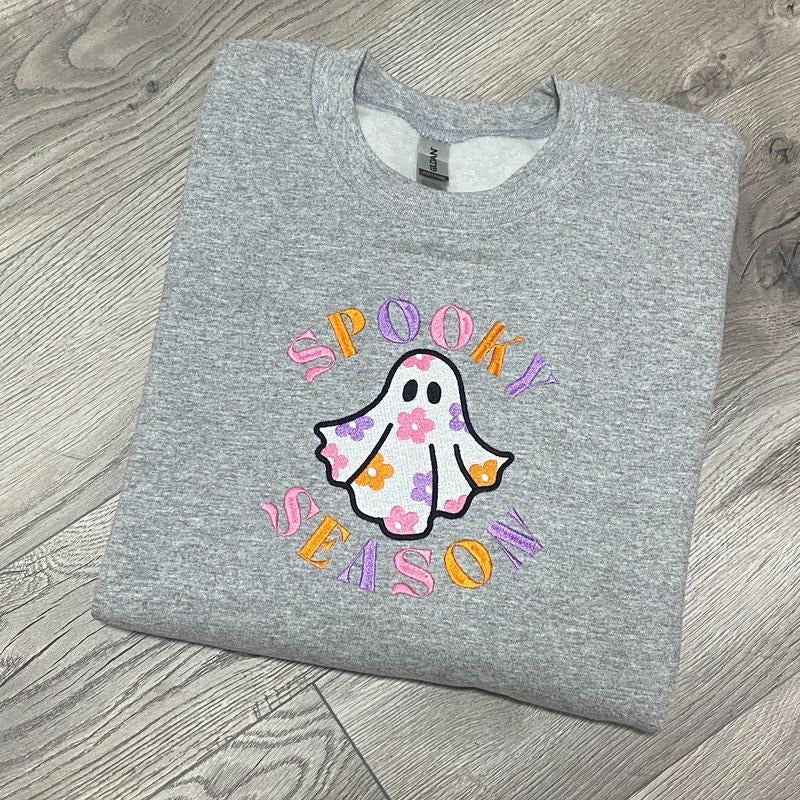 Spooky Season Groovy Floral Ghost Crewneck T-Shirts, Hoodie, Sweatshirt | WearSparks.com
