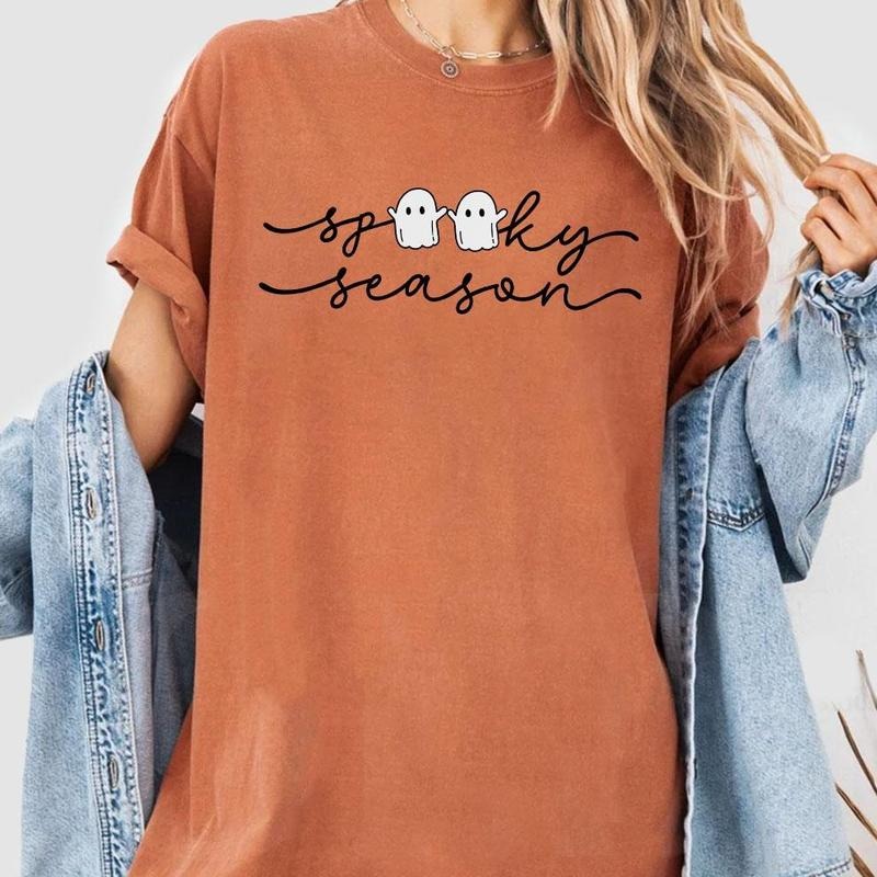 Spooky Season Halloween Shirt, Halloween Sweatshirt, Halloween Comfort Tee, Cute Ghost T-Shirt, Spooky Vibes Sweatshirt,...