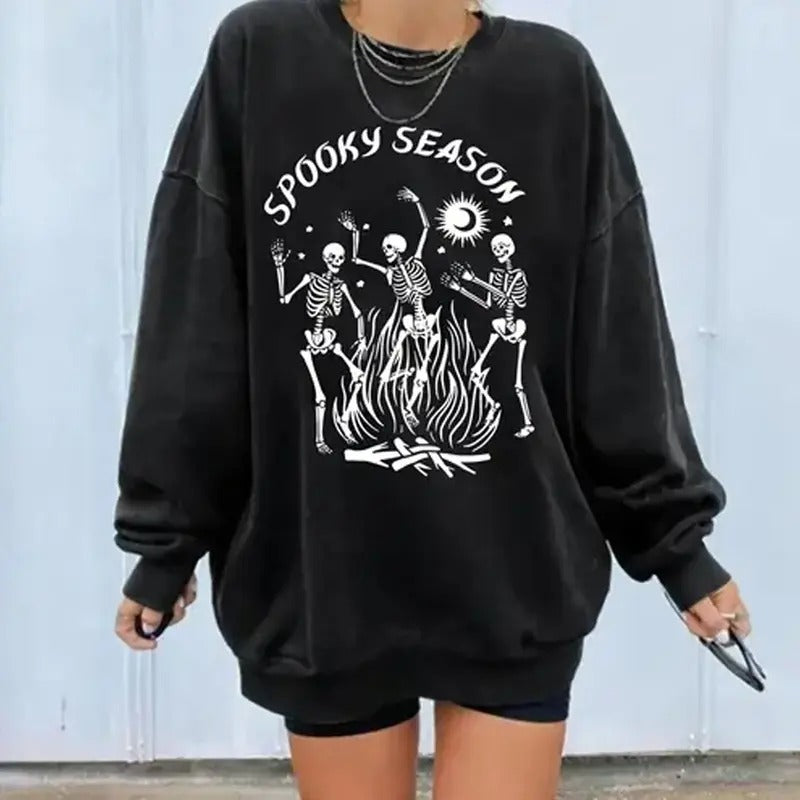 Spooky Season Skeleton Dancing Halloween Sweatshirt, Scary Skeleton Halloween Crewneck Sweater| Available sizes S to 3XL...