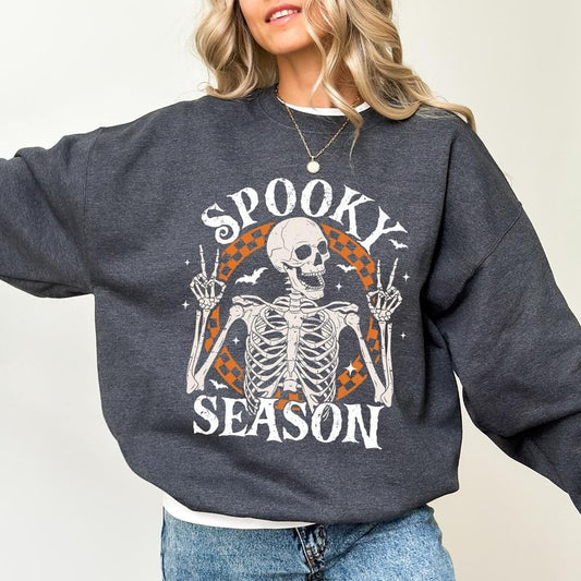 Spooky Season Skeleton Sweatshirt, Funny Skeleton Sweater, Halloween Skeleton Crewneck, Halloween Party Tops, Spooky...