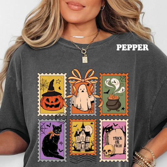 Spooky Stamps Halloween Shirt ~ Unisex Apparel Relaxed Fit Printed In The USA Clothing Womenswear Casual Comfort Cotton...