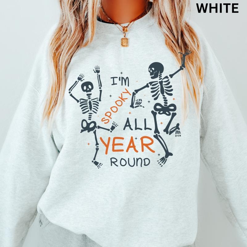 Spooky Sweatshirt, Spooky Year round Crewneck, Skeletons Sweatshirt, Graphic Oversized Halloween Graphic Crewneck, Cotton...