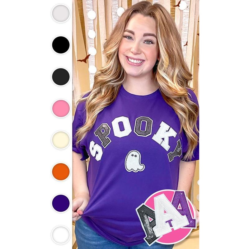 Spooky with Ghost Sequin Graphic T-Shirt Hoodie, Sweatshirt | WearSparks.com