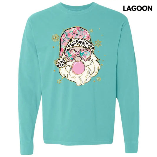 Spotted & Floral Santa Long Sleeve Comfort Colors T-Shirt 'NLB' Hoodie, Sweatshirt | WearSparks.com