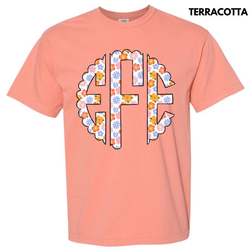 Spring Flowers Monogram Comfort Colors T-Shirt 'NLB' Hoodie, Sweatshirt | WearSparks.com