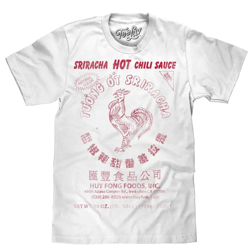 Sriracha Label T-Shirt - White Hoodie, Sweatshirt | WearSparks.com