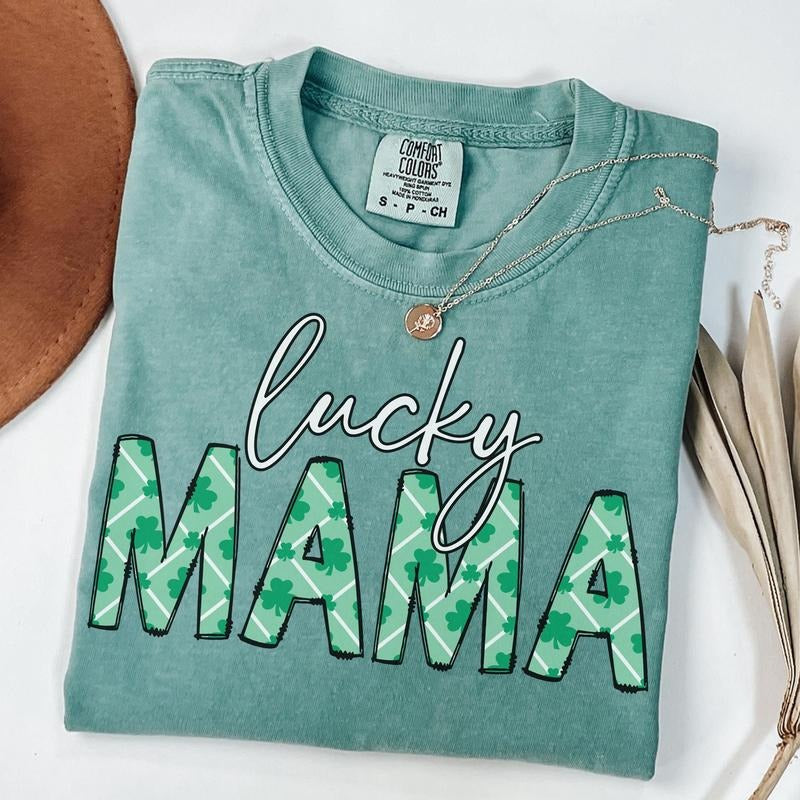 St. Patrick's Day Mom Shirt, Comfort Colors Lucky Mama Tee, Women's Shamrock Mom Shirt, St Patty's Day Tee, Gift for Mom...