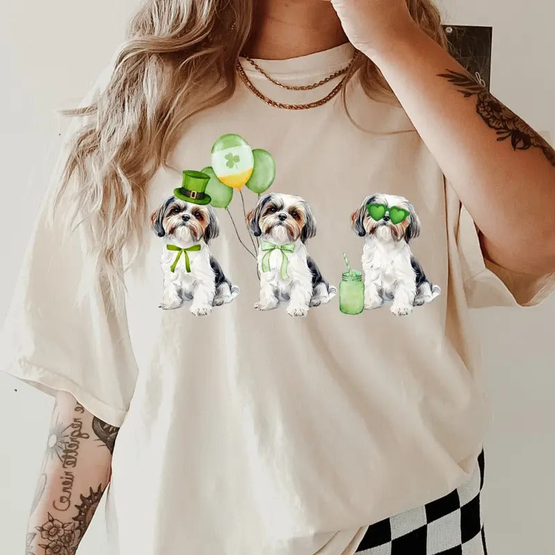 St. Patty's Day Shih Tzu Shirt ~ Unisex Apparel Relaxed Fit Printed In The USA Clothing Womenswear Casual Comfort Cotton...