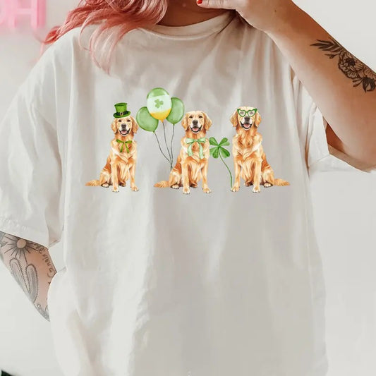 St. Patty's Day Golden Retrievers Shirt ~ Unisex Apparel Relaxed Fit Printed In The USA Clothing Womenswear Casual...