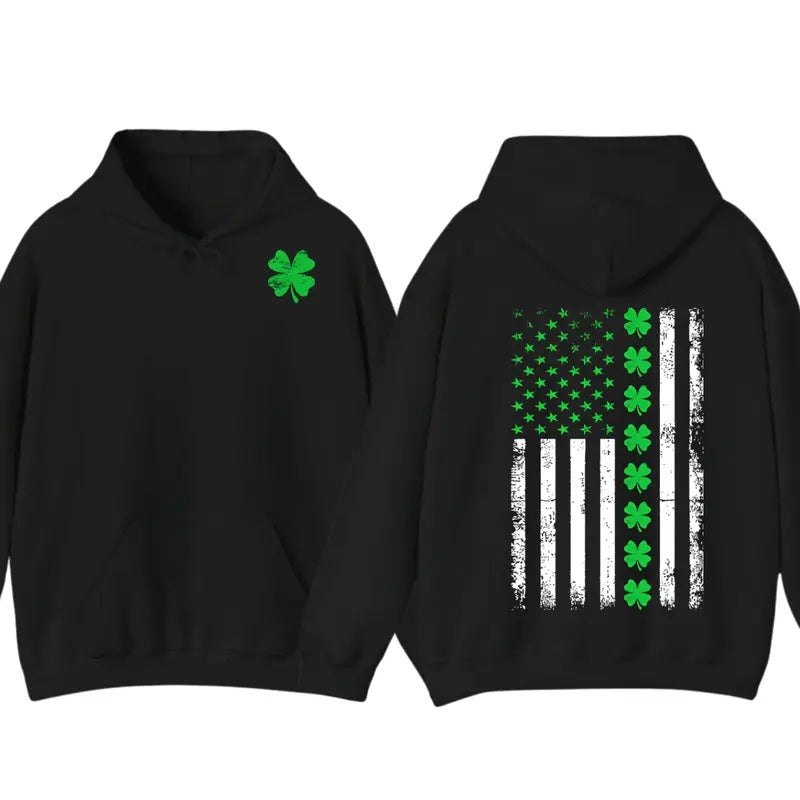 St. Patrick's Day American Flag Hoodie and T-Shirt, Graphic Tees, Gift For Men For Woman, Trendy Shirt Sweatshirt