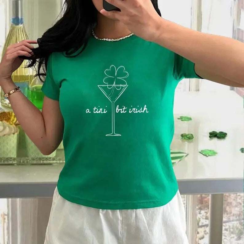 St. Patrick's Martini Irish Baby Tee, Lucky Girl Martini Cocktail Baby Tee, St Patrick's Day Women Baby Tee, Cute Green...