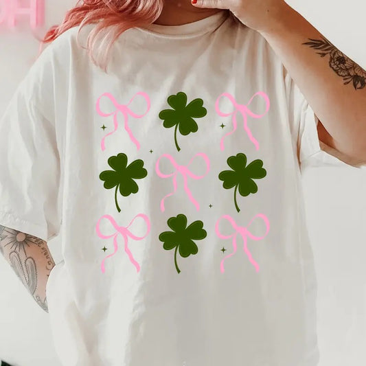 St. Patty's Day Clover & Bows Shirt ~ Unisex Apparel Relaxed Fit Printed In The USA Clothing Womenswear Casual Comfort...