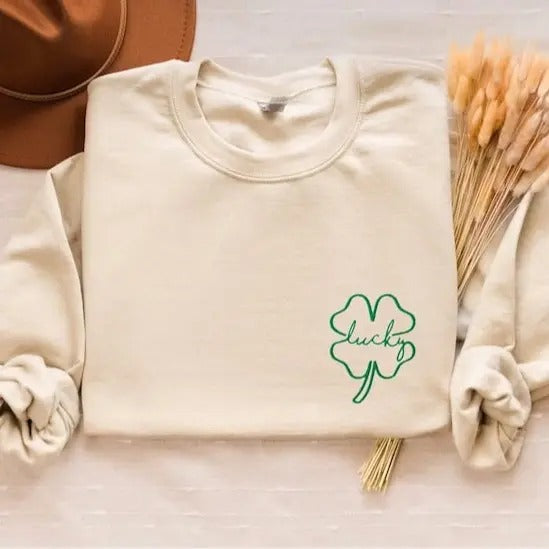 St. Patricks Day Sweatshirt for Women, Lucky Crewneck, Shamrock Elbow Sweatshirt, Armpatch Shamrock Sweatshirt, Irish...