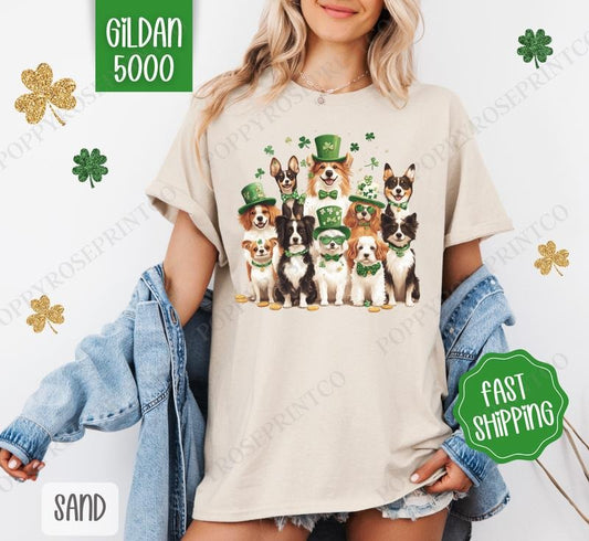 St Patrick Dog Shirt Gildan, St Patrick's Day Dogs Women's Tee, Cute Women's Tshirt Plus Sizes, Dog Mom Holiday Shirt...