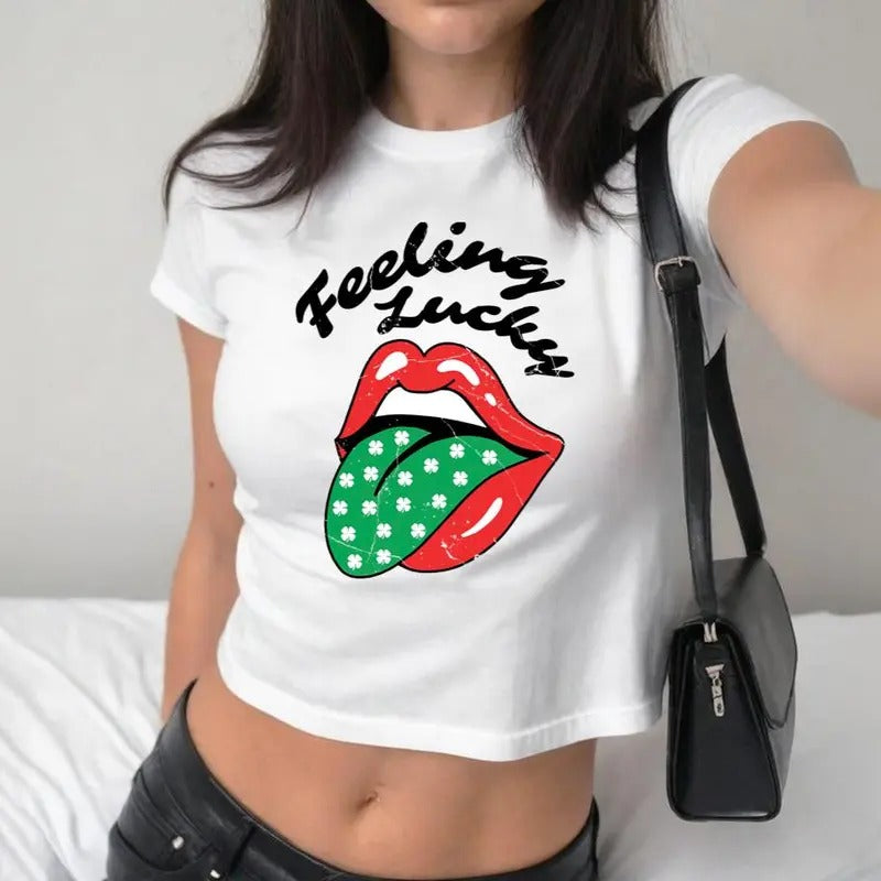 St Patrick's Day Baby Tee For Women, Lets Get Lucked Up, Shamrocks and Shenanigans, Getting Tipsy, Y2K 2000's Style,...