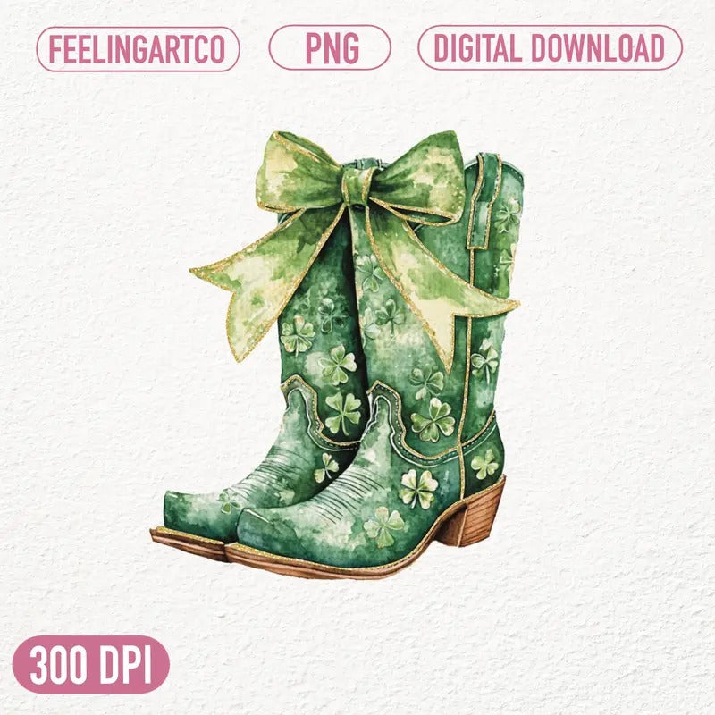 St Patrick's Day Cowboy Boots Green Shamrock Boots Clipart Irish Bow Lucky Western Boots St Patrick's T-Shirts, Hoodie,...