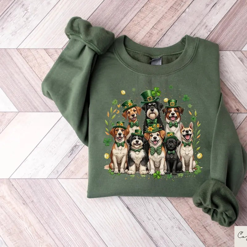 St Patrick's Day Dog's Sweatshirt Irish Dog T-shirt Lucky Shamrock Shirt Women's St Paddy Dogs Tee Dog Lover St Patrick's...