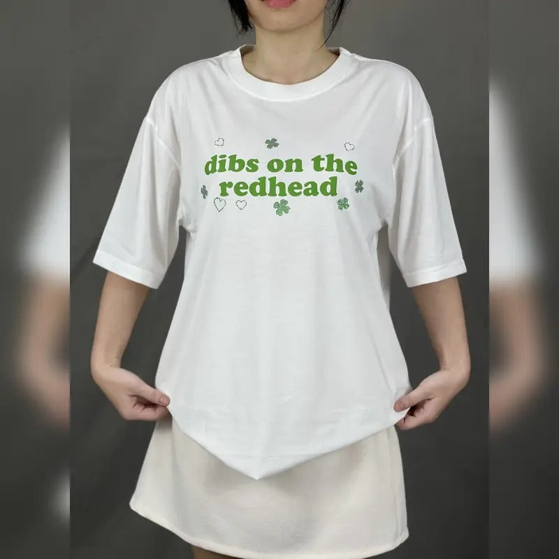 St Patrick's Day Gliter T-Shirt, Dibs On The Redhead Gliter Shirts Funny St Patty Day, Green St Paddy Shirt Luck of Irish...
