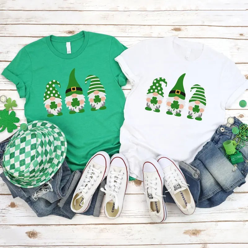St Patrick's Day Gnomes Shirt, Irish Paddy's Day Lucky Clover St Patrick's Day Graphic Printed Unisex Classic Cotton...