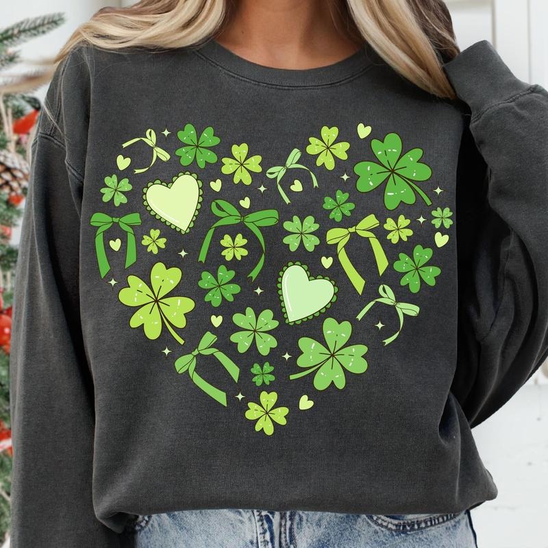 St Patrick's Day Heart Coquette Sweatshirt, Coquette Bow St Patricks Shamrock Shirt, Lucky Shamrock Shirt Hoodie
