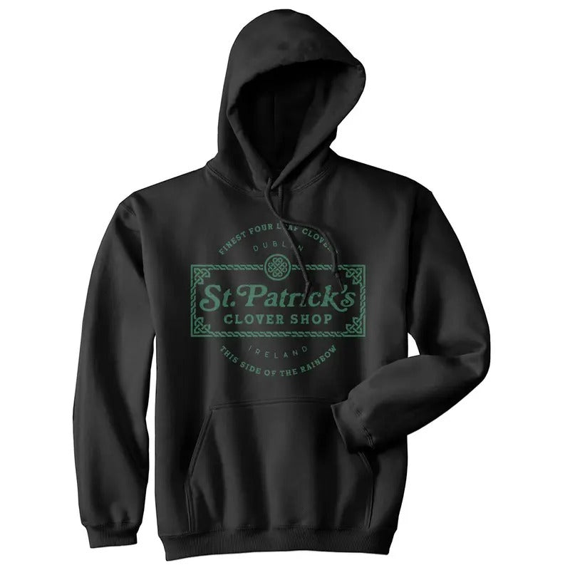 St Patricks Clover Shop Hoodie Funny Vintage St Patricks Day Parade Outfit Cool Shamrock Design Funny Hoodies Saint...