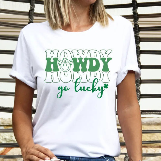 St Patricks Day Howdy T-Shirt, Western St Patrick's Shirt, Howdy Go Lucky Tee, Funny St Patty's Day Tee, Shamrock Gifts...